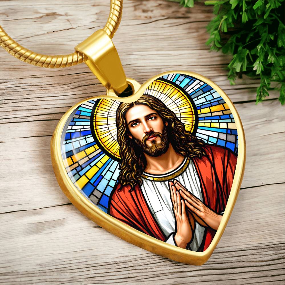 Personalized Jesus Faux Stain Glass Pendant Necklace