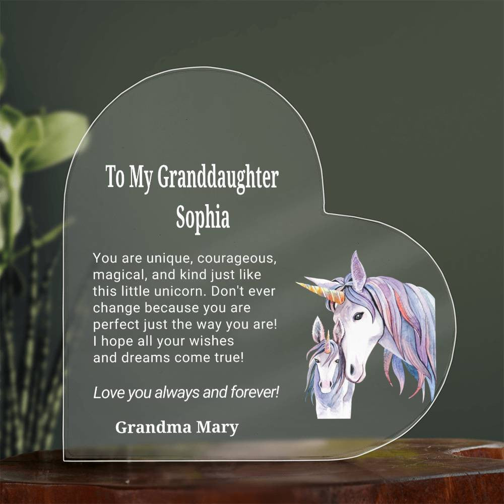 Granddaughter Unicorn Heart Plaque Gift-[Heartfelt Family Gift]
