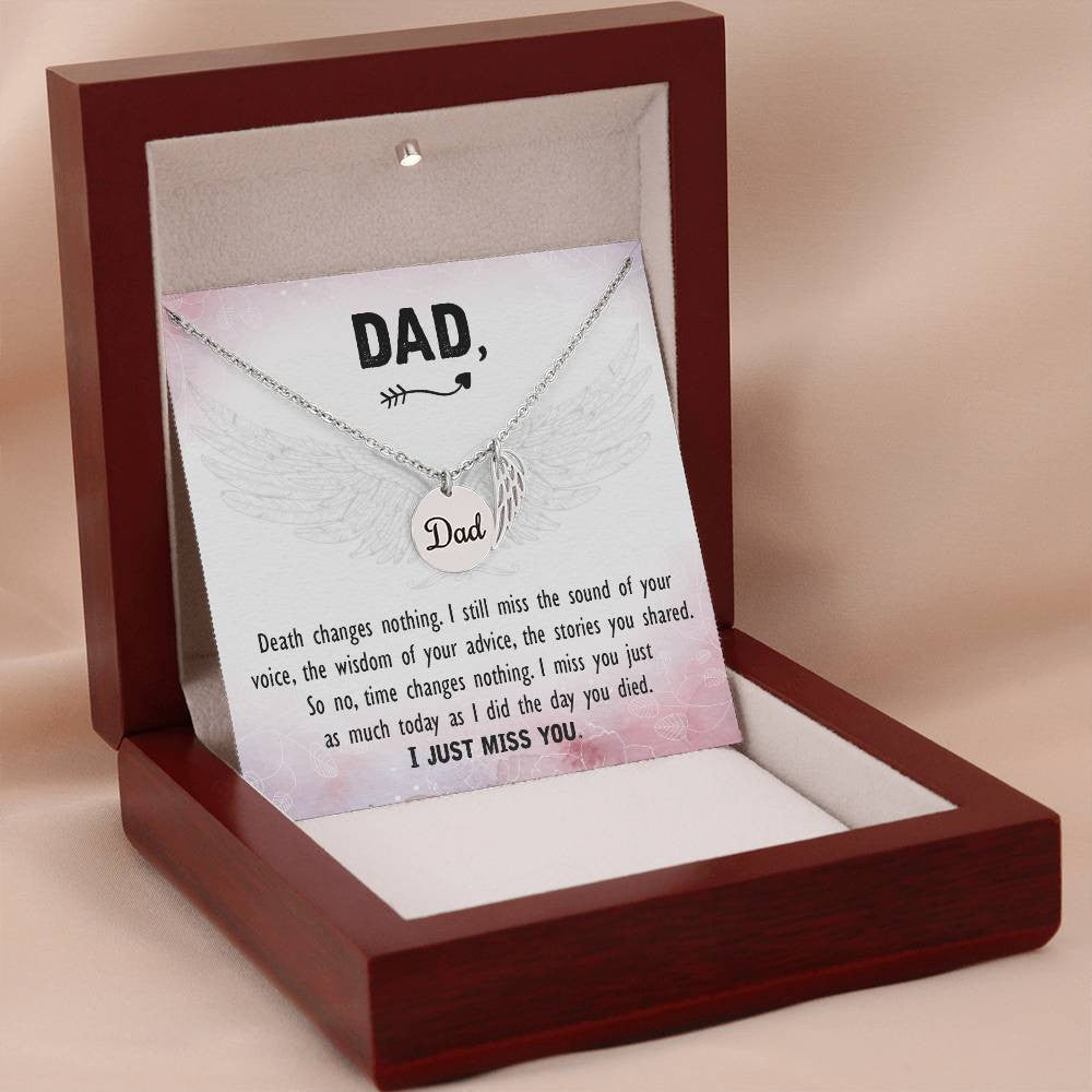 Dad Memorial Necklace Angel Wing Charm -Death changes nothing-[Heartfelt Family Gift]
