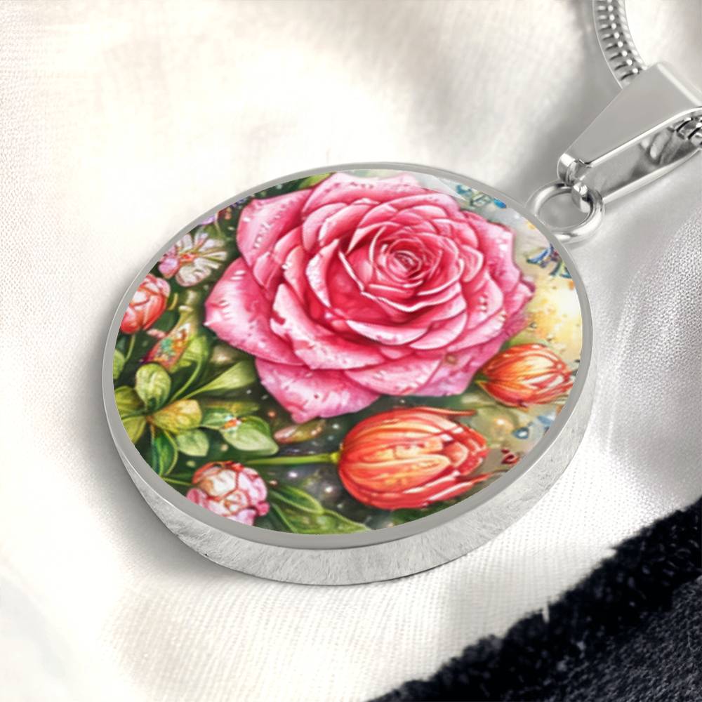 Pink Rose Personalized Engraved Necklace Bracelet or Keychain
