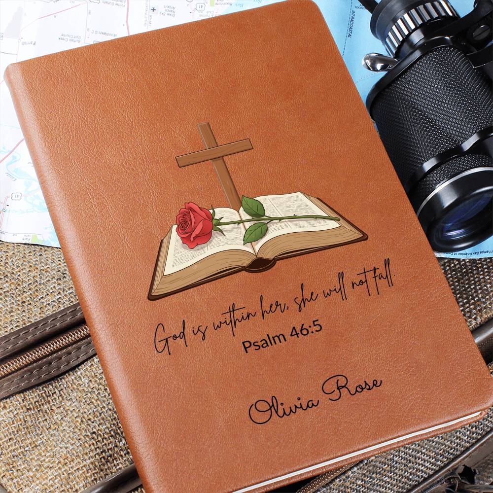 Personalized Bible Verse Journal, Psalm 46:5, Leather Notebook, Christian Gift for Women, Custom Name Scripture Keepsake