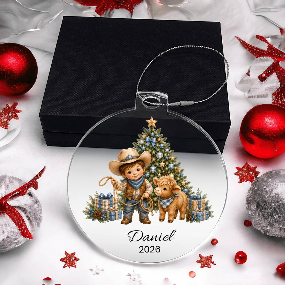 Highland Cow Cowboy Christmas Ornament