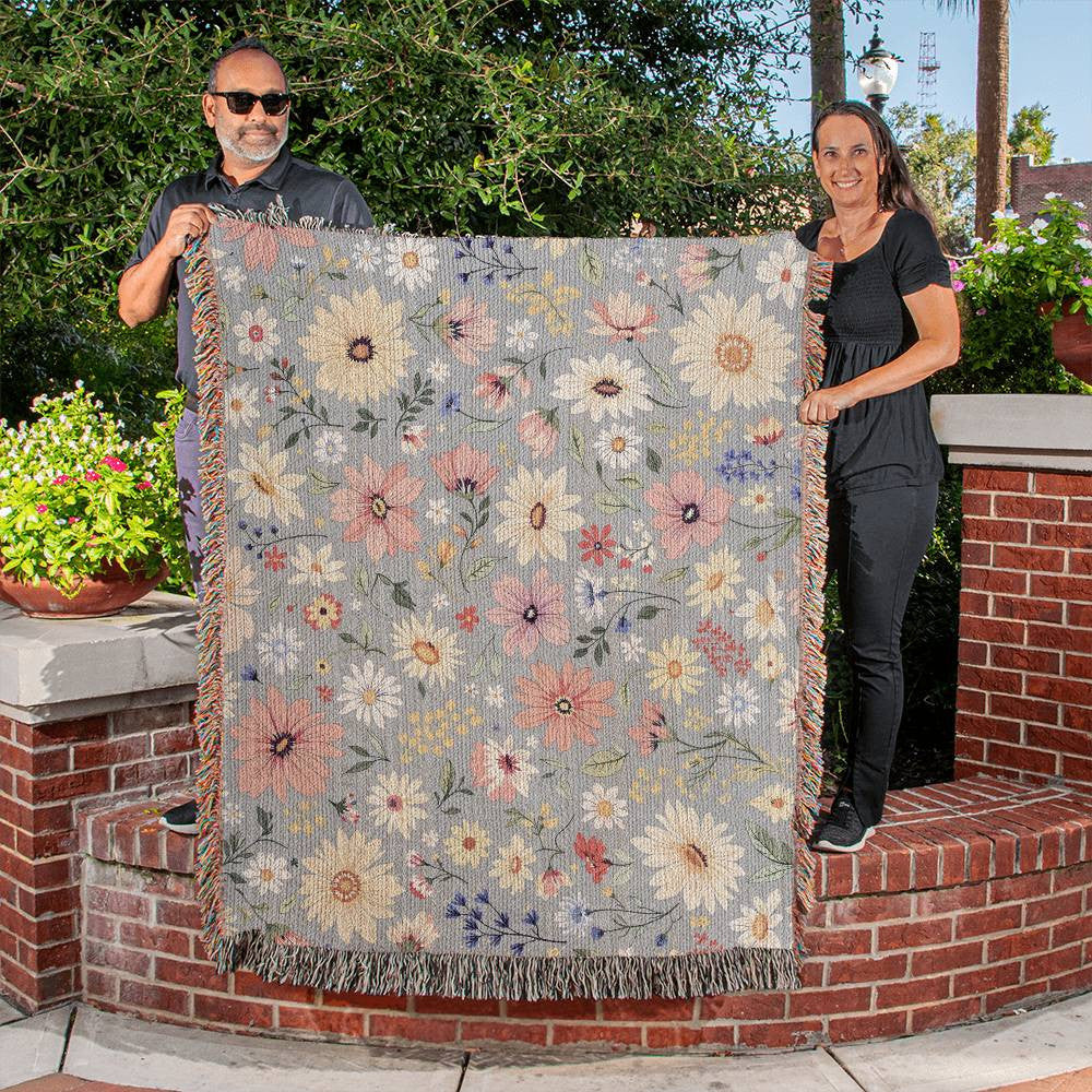 Floral Woven Cotton Blanket-[Heartfelt Family Gift]