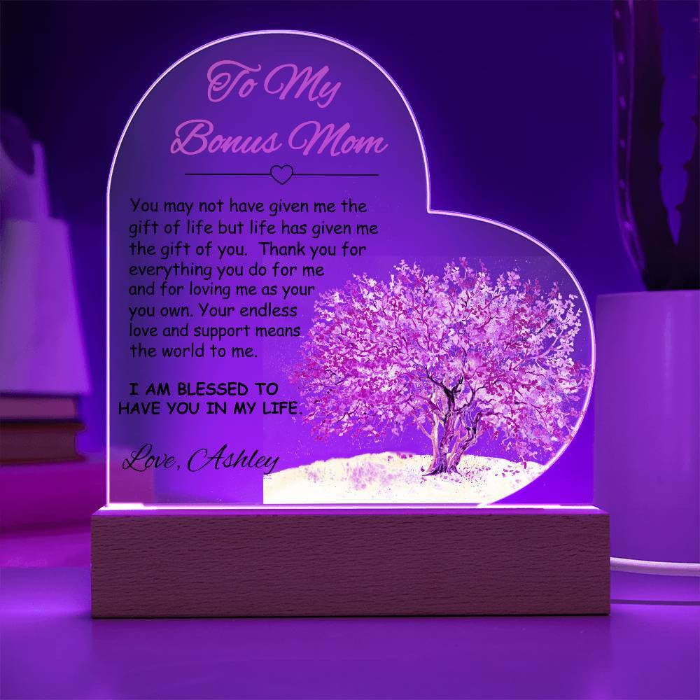 To My/Our Bonus Mom Acrylic Heart Plaque Gift-[Heartfelt Family Gift]