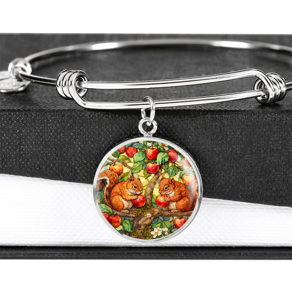Squirrels in Apple Tree Jewelry, Engraved Necklace Bracelet Keychain, Nature Lover Gift, Animal  Woodland Forest Keepsake