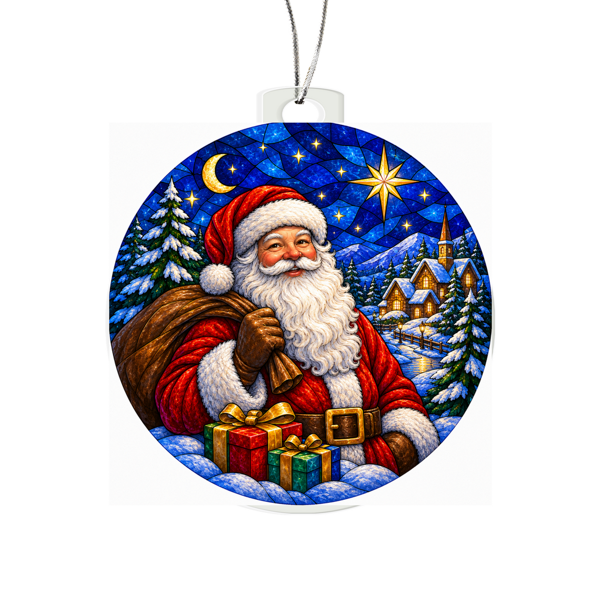 Santa Stained Glass Ornament