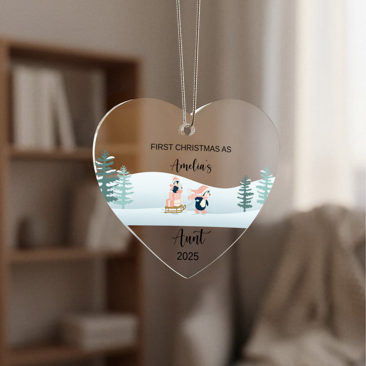 1st Christmas As Aunt Acrylic Heart Ornament for New Baby