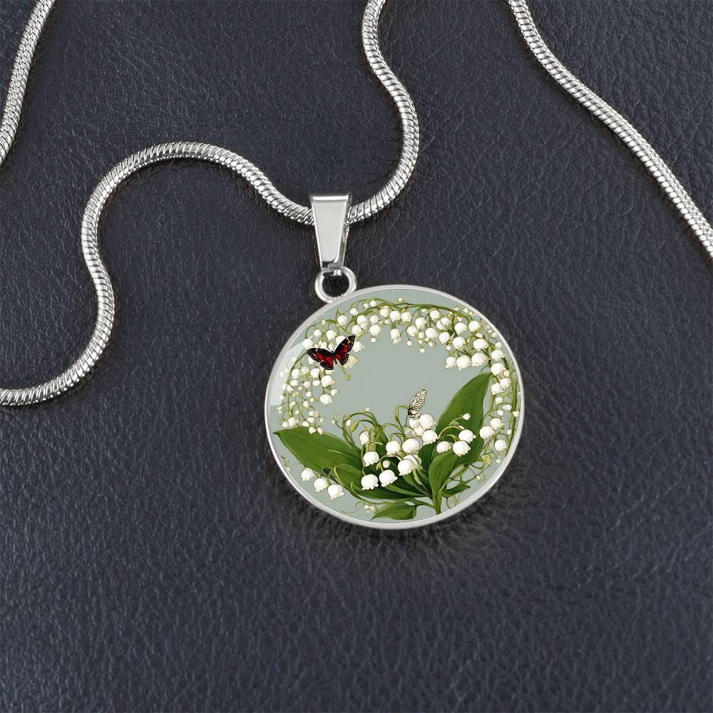 May Birth flower Necklace with butterfly and Lily of the valley-[Heartfelt Family Gift]