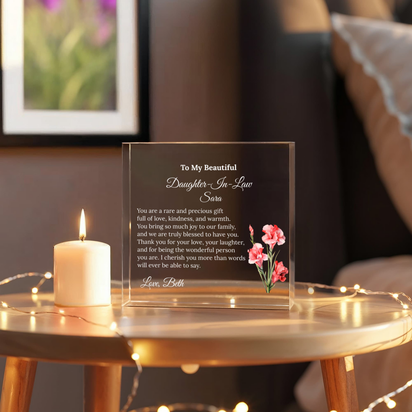 Daughter In Law Acrylic Plaque with Personalized Birthflower