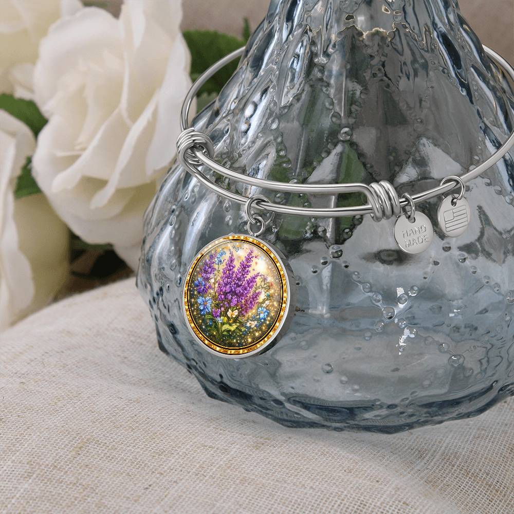 Lavender Flowers Personalized Engraved Necklace Bracelet or Keychain