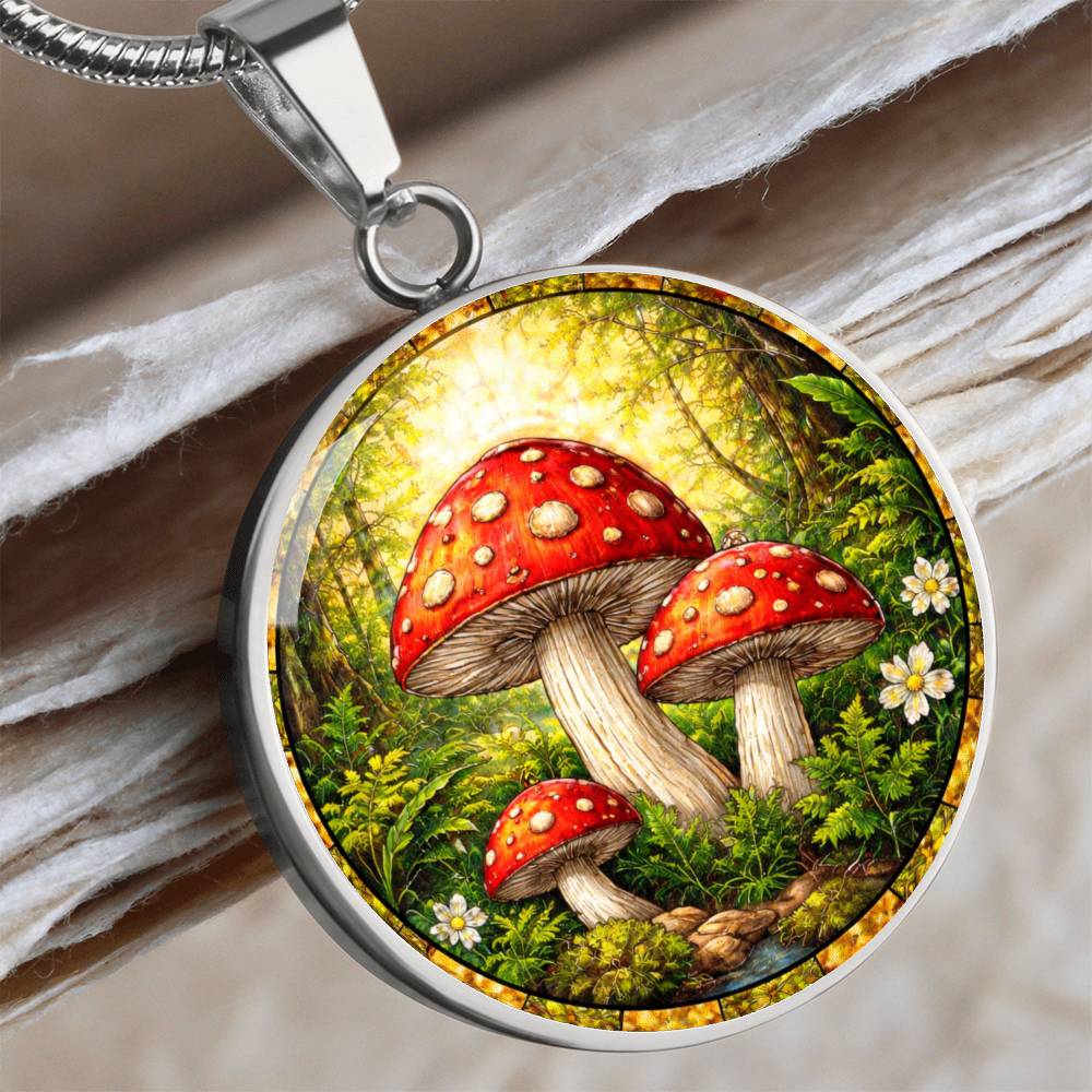Mushroom Engraved Necklace Bracelet or Keychain