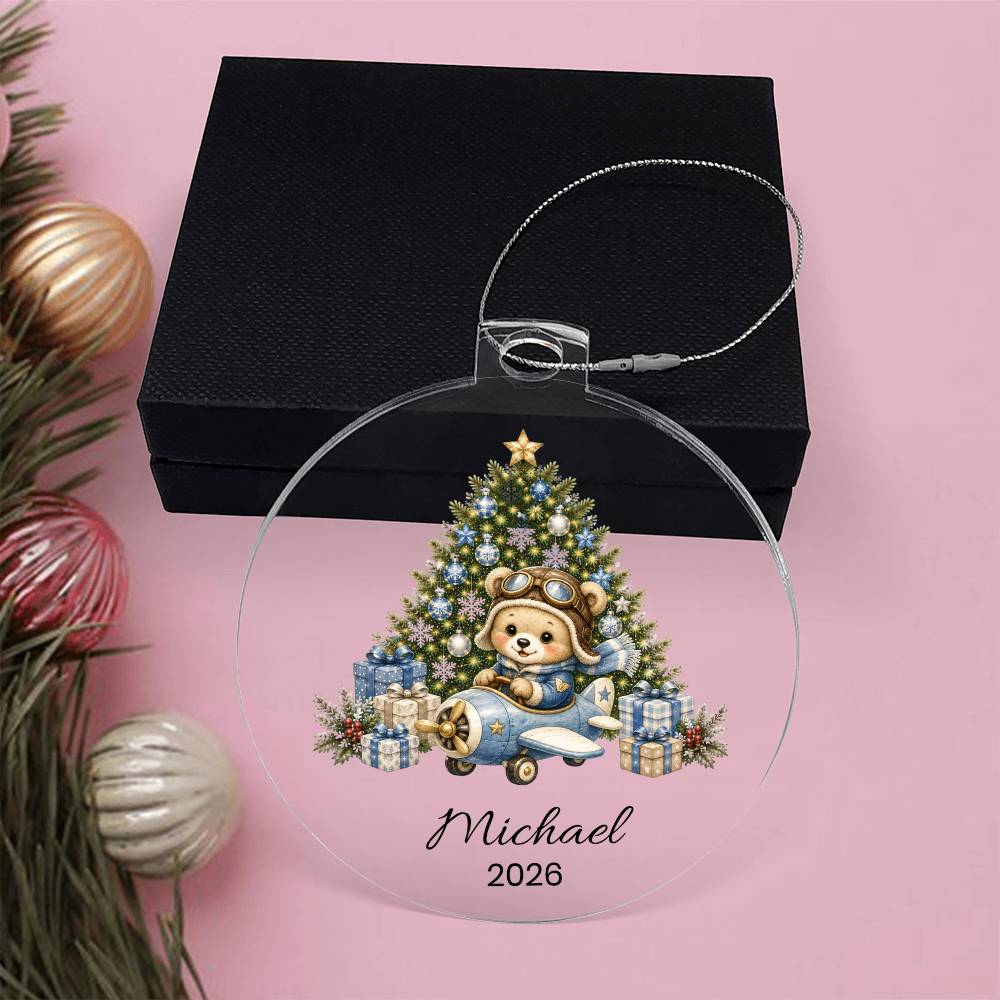 Personalized Teddy Bear Airplane Pilot Christmas Ornament