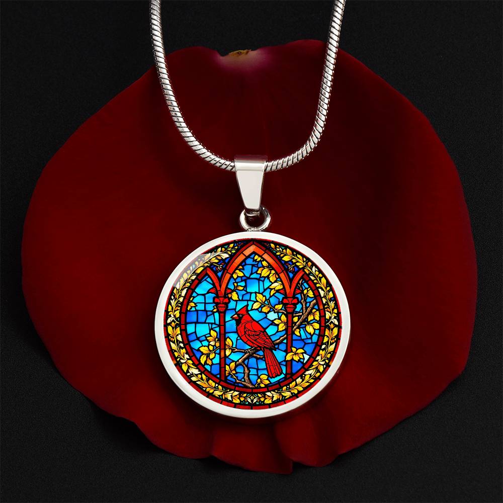 Cardinal Faux Stain Glass Pendant Necklace