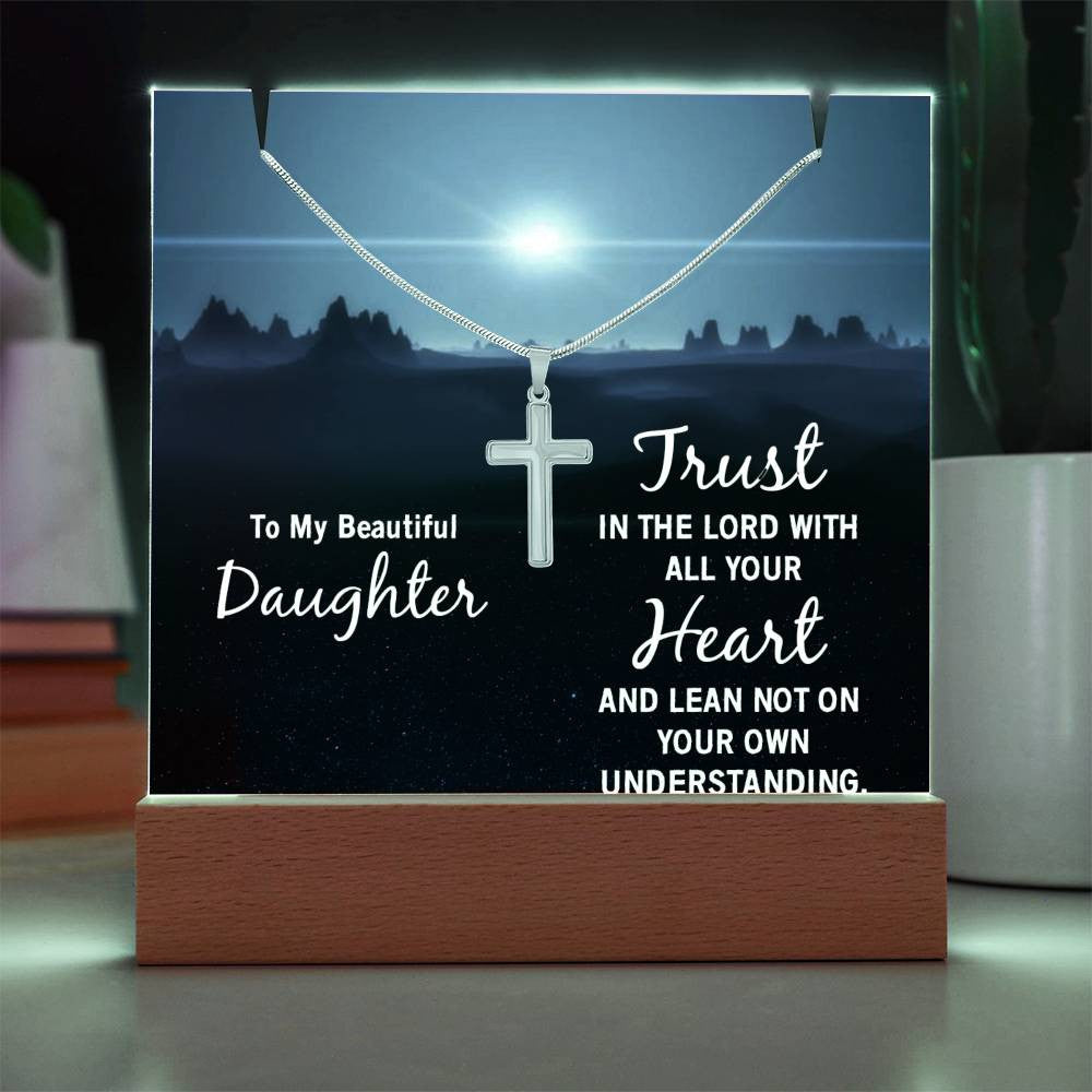 Daughter Trust in the Lord Religious Plaque & Cross Gift Set-[Heartfelt Family Gift]