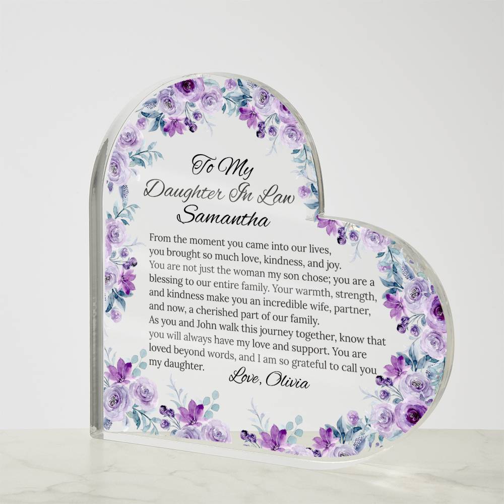 Personalized Heart Acrylic Plaque Gift for Daughter-In-Law