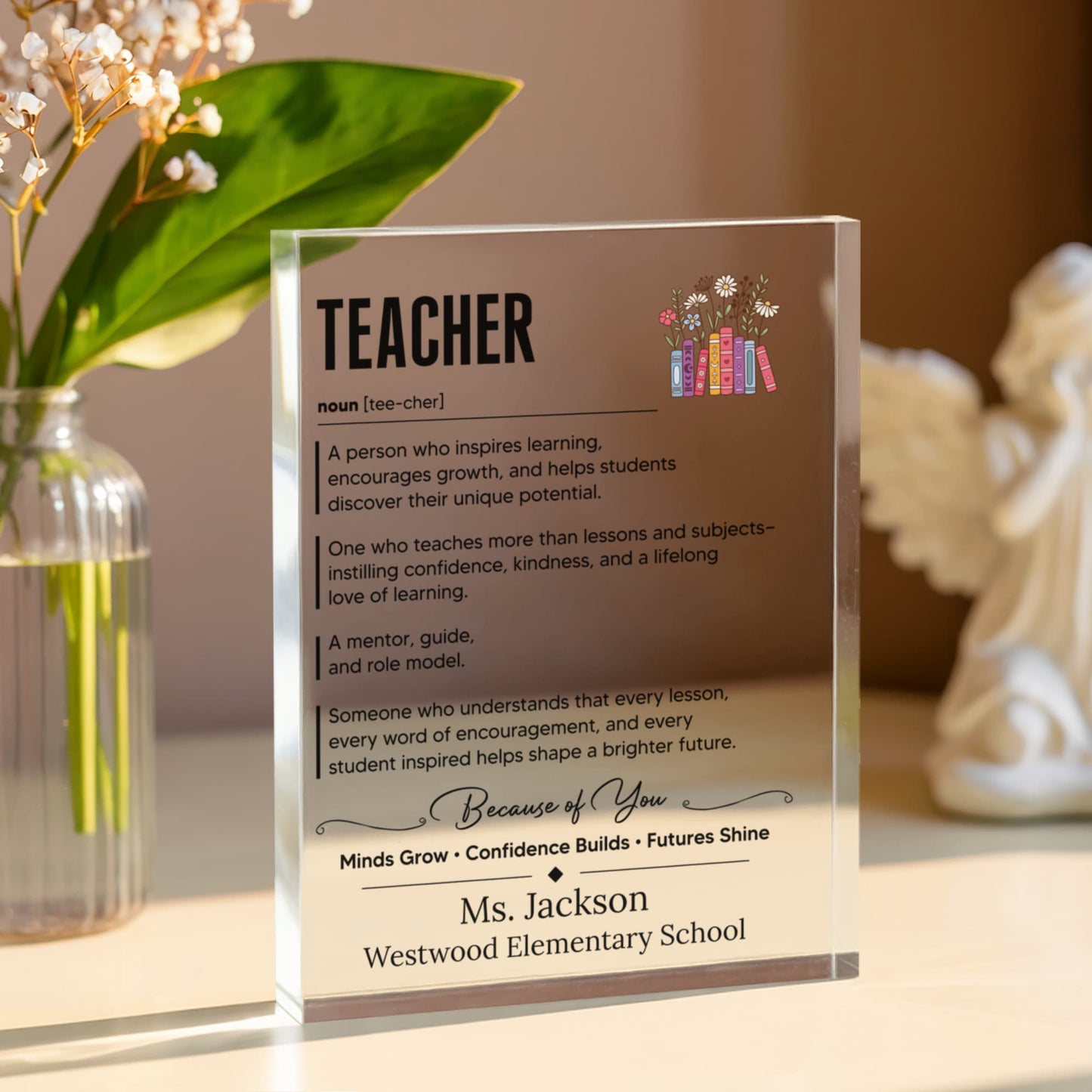 Custom Teacher Appreciation Plaque, Printed Acrylic Block with Inspirational Message, Personalized Teacher Gift