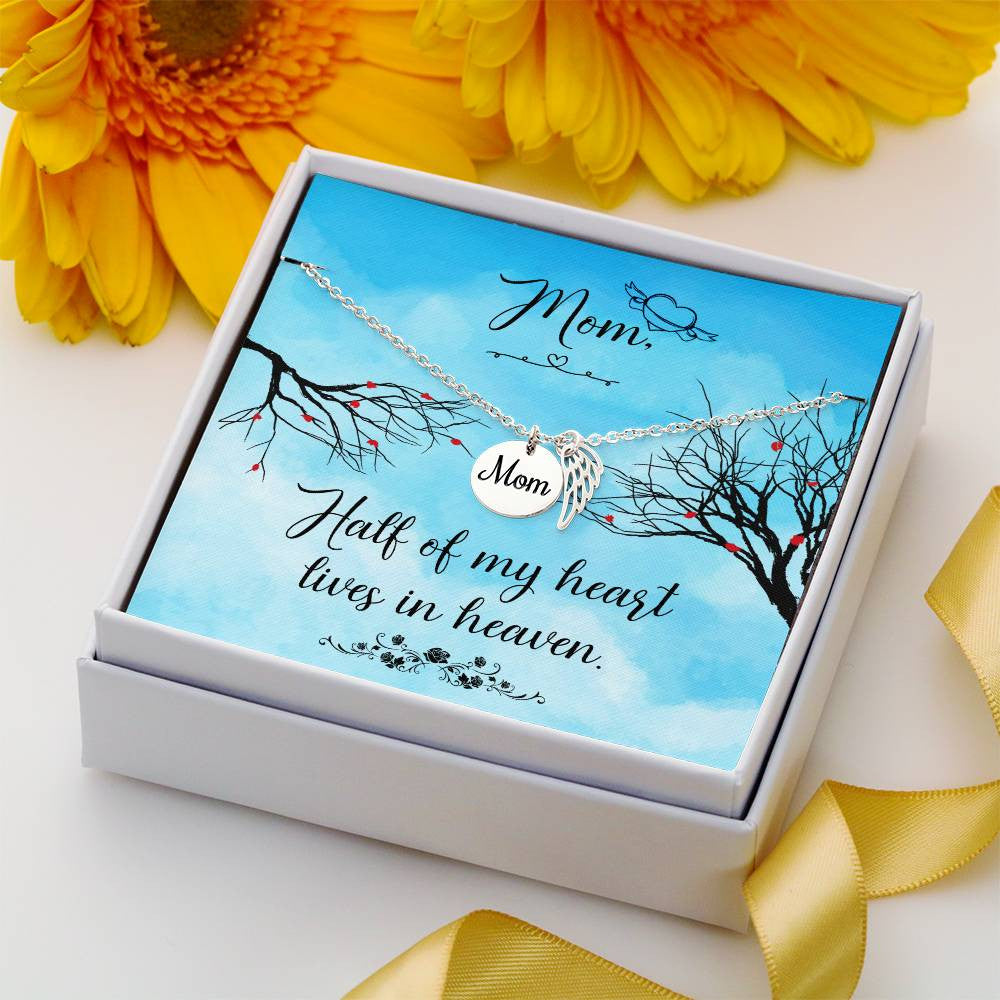 Mom Memorial Necklace Half of my Heart Lives in Heaven-[Heartfelt Family Gift]