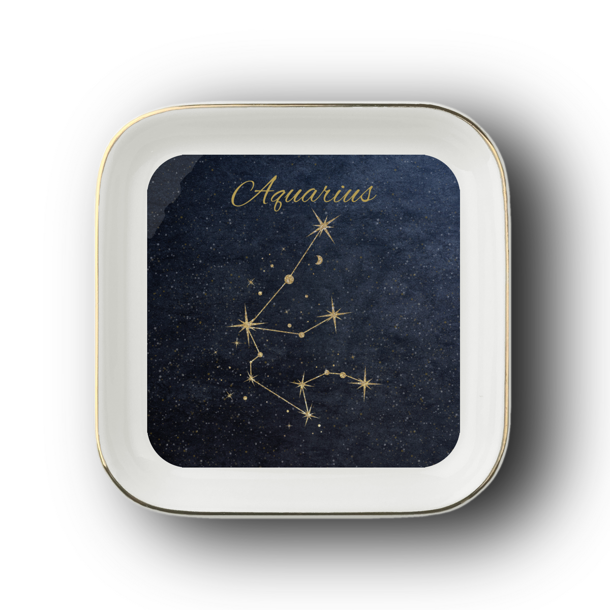 Aquarius Jewelry Dish, Zodiac Constellation Ring Holder, Astrology Trinket Tray, Celestial Gold Star Catchall,