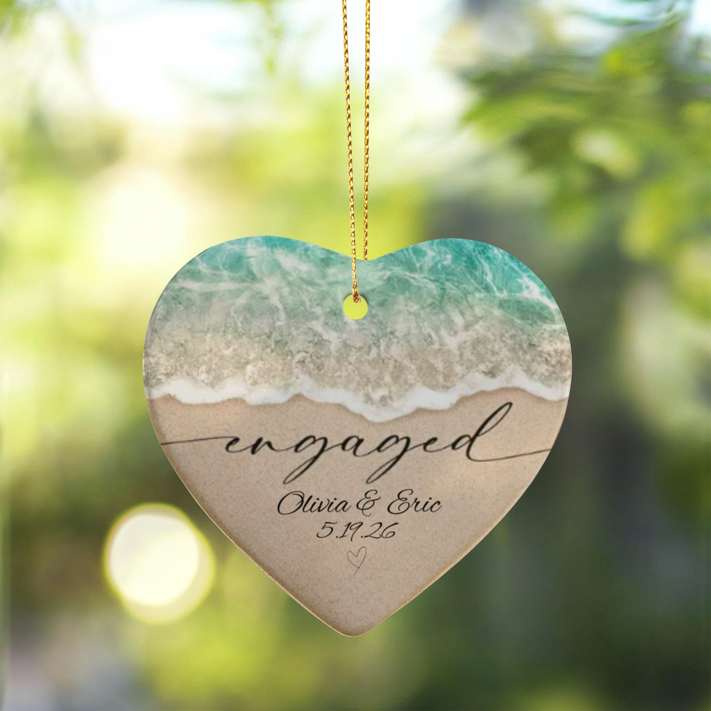 Personalized Engagement Ceramic Heart Ornament