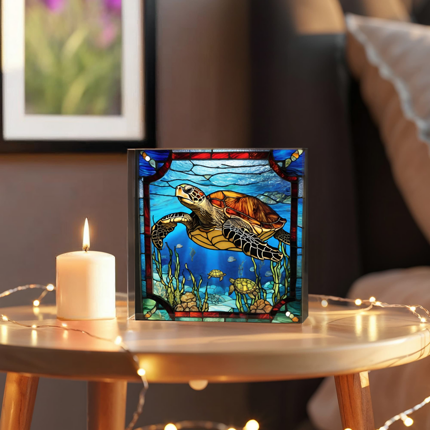 Sea Turtle Stained Glass Style Acrylic Decor