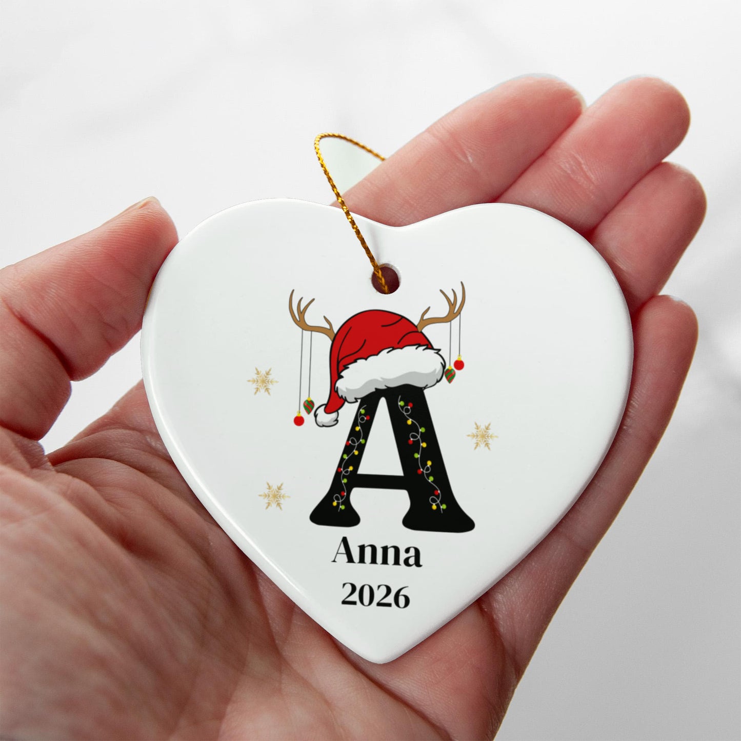 Santa Hat Initial Heart Ornament