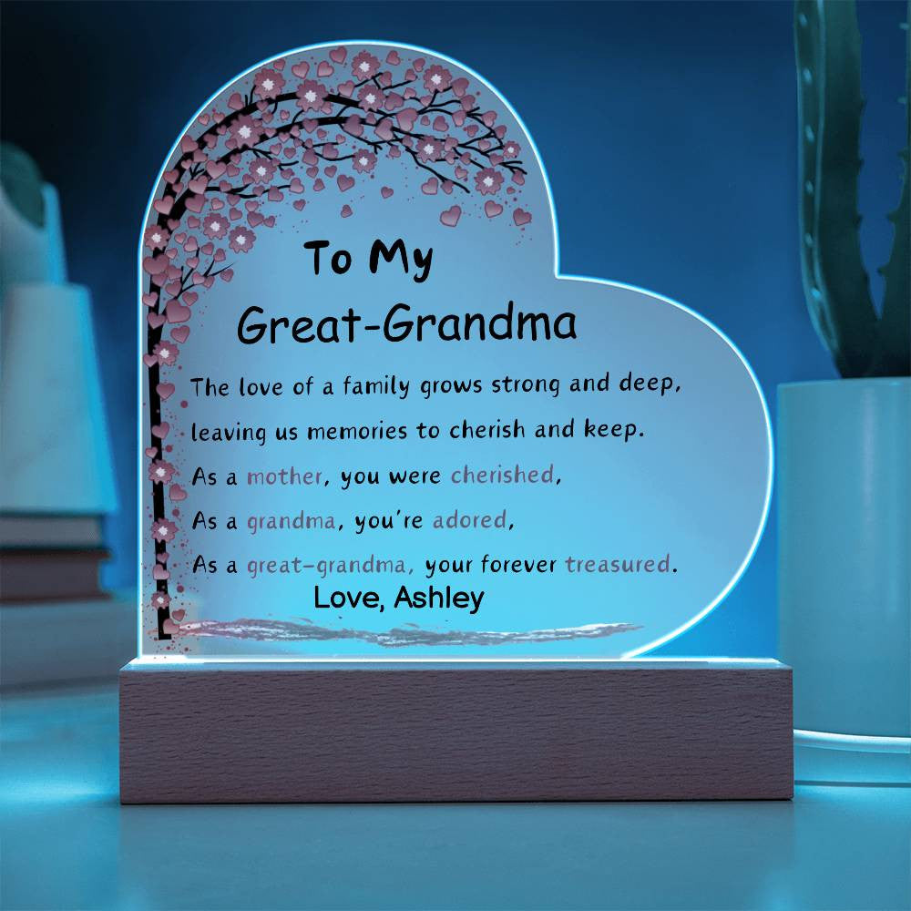 Great Grandma Acrylic Heart Plaque-[Heartfelt Family Gift]