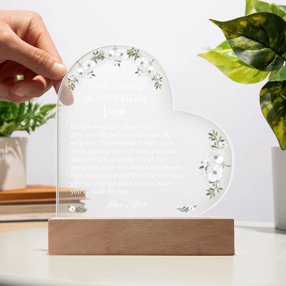 Bonus Mom Acrylic Heart Plaque