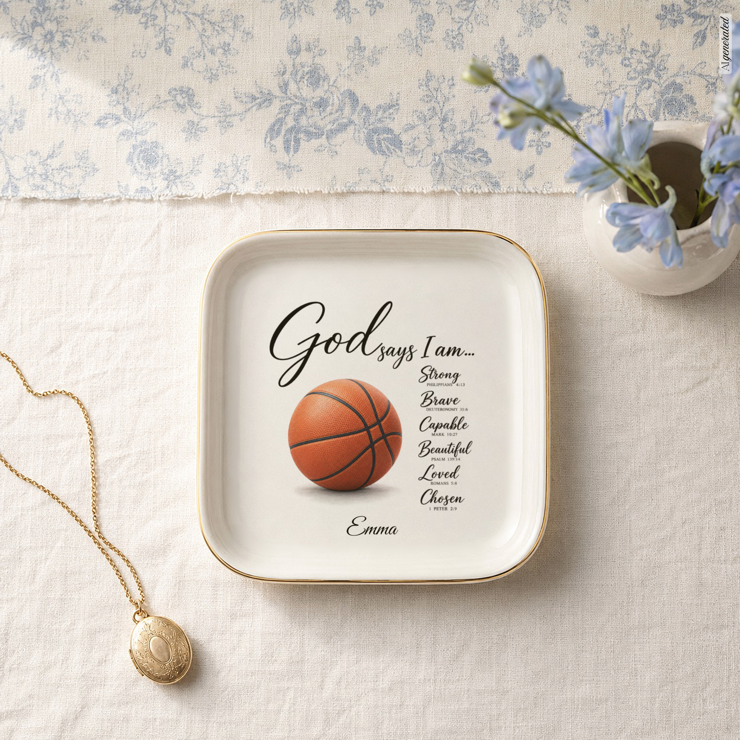 Personalized Christian Basketball Jewelry Dish, Faith Gift for Basketball Player, Encouragement Keepsake, God Says I Am Trinket Tray