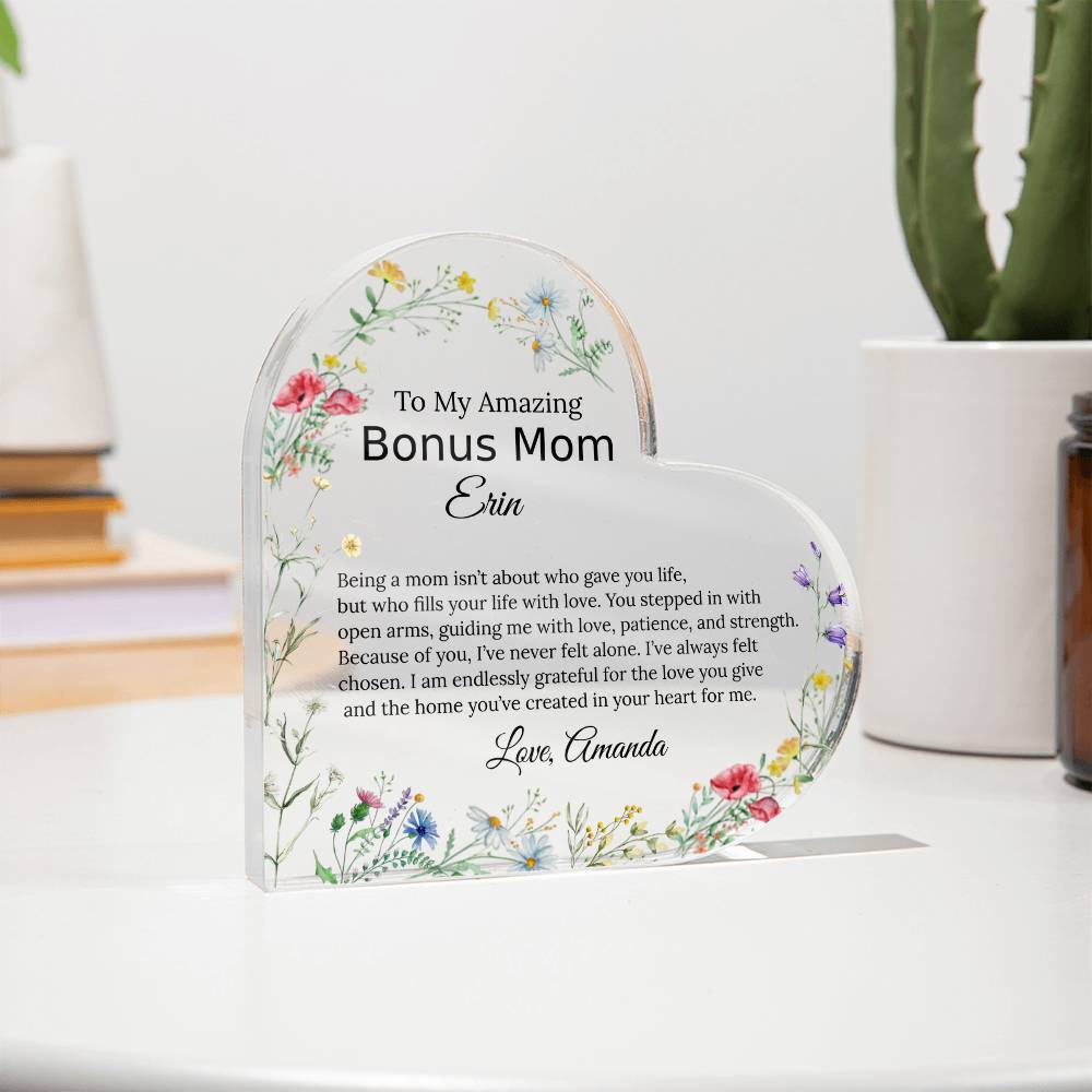 Personalized Bonus Mom Heart Plaque