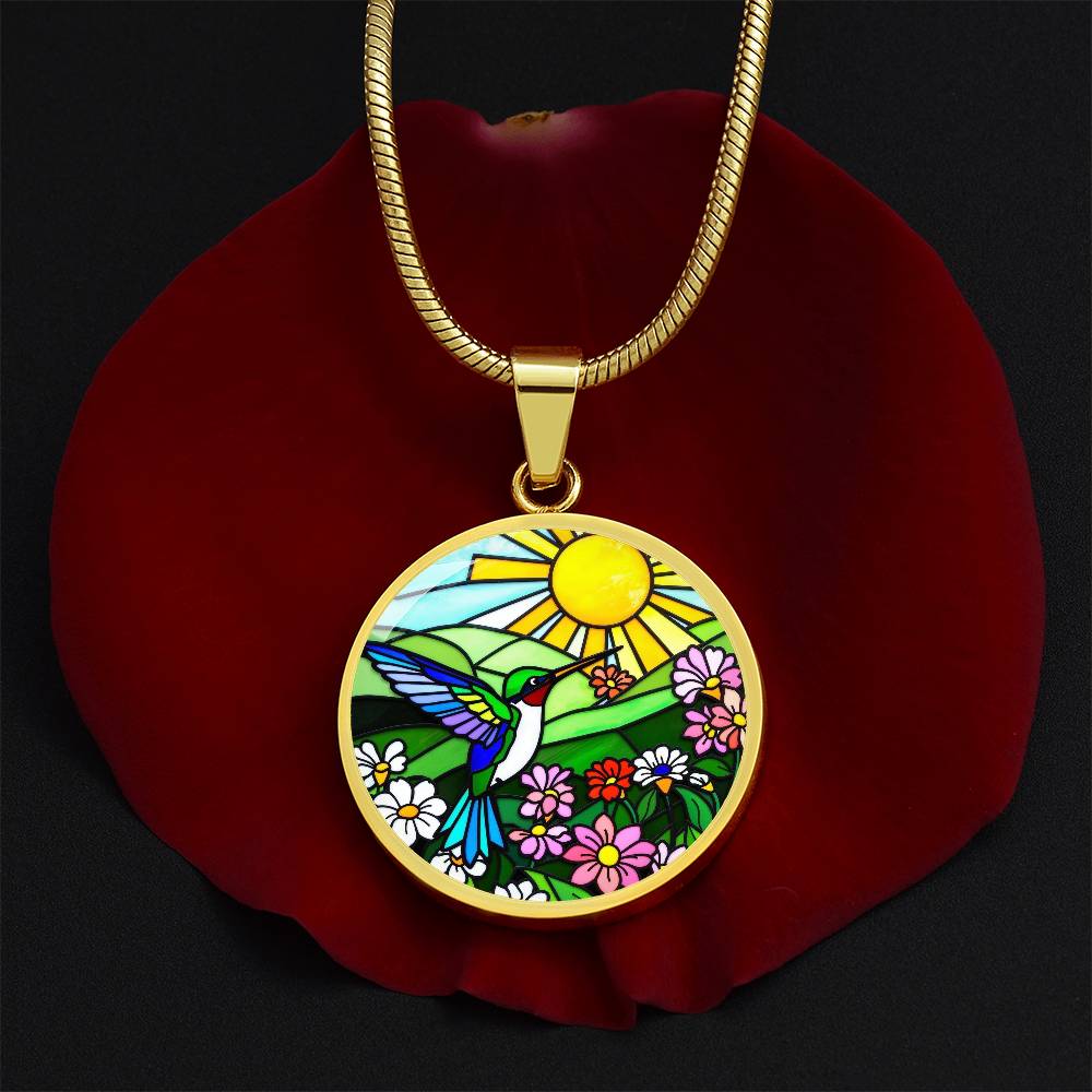 Hummingbird Pendant Necklace, Floral Jewelry Gift, Stained Glass Art Hummingbird Charm, Nature Inspired Necklace Gift