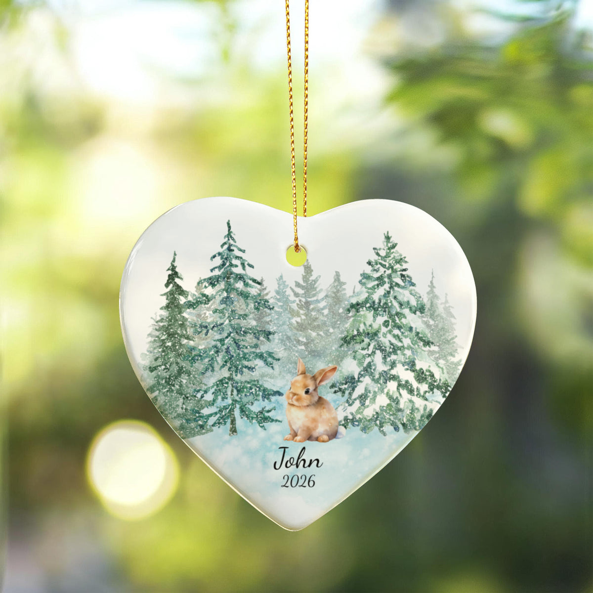 Bunny Woodland Heart Christmas Ornament for Kids