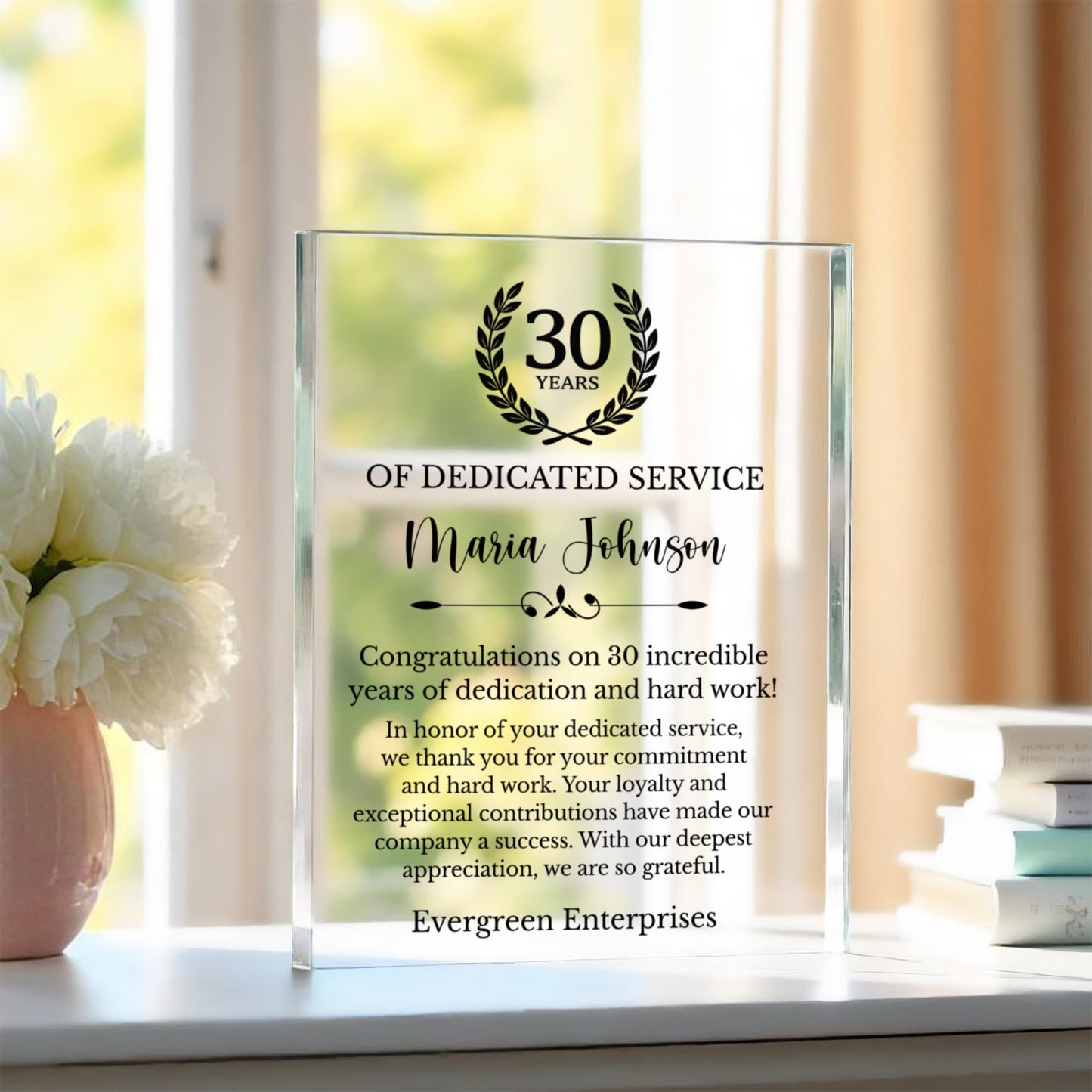 30 Year Service Award Plaque, Personalized Milestone Recognition, Office Appreciation Gift, Engraved Acrylic Keepsake, Employee Award