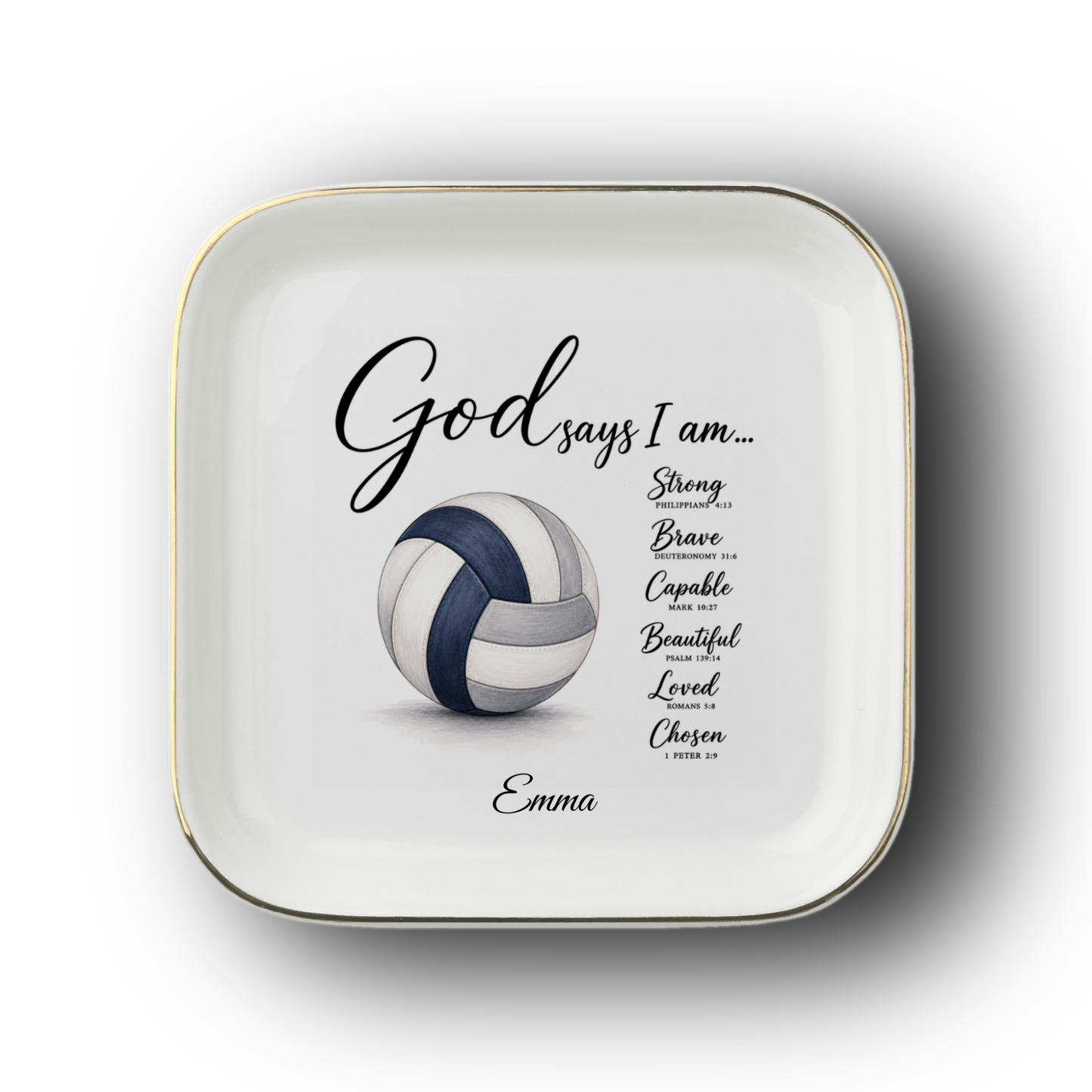 Christian Volleyball Jewelry Dish, Faith Gift for Volleyball Player, God Says I Am Trinket Tray, Inspirational Athlete Keepsake Gift