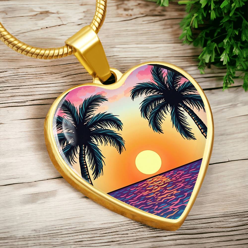Palm Tree Beach Necklace with Engraving