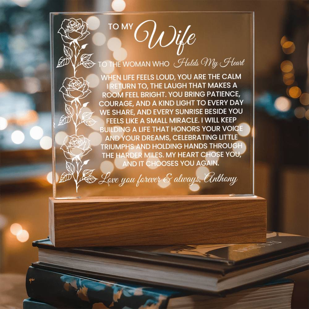 Wife Roses Lighted Plaque Gift