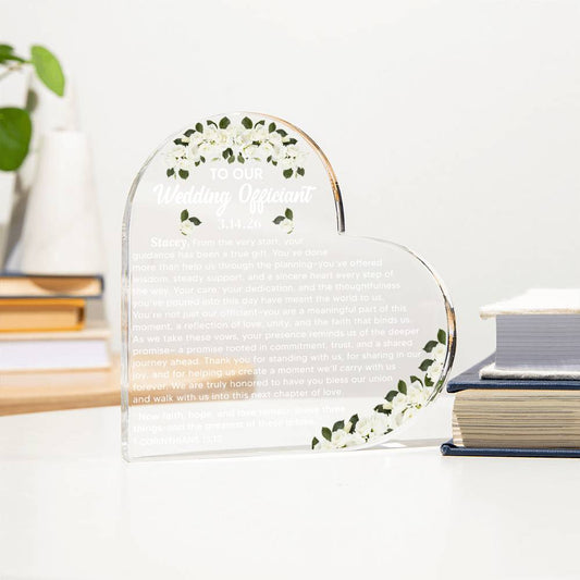 To Our Wedding Officiant Acrylic Heart Plaque