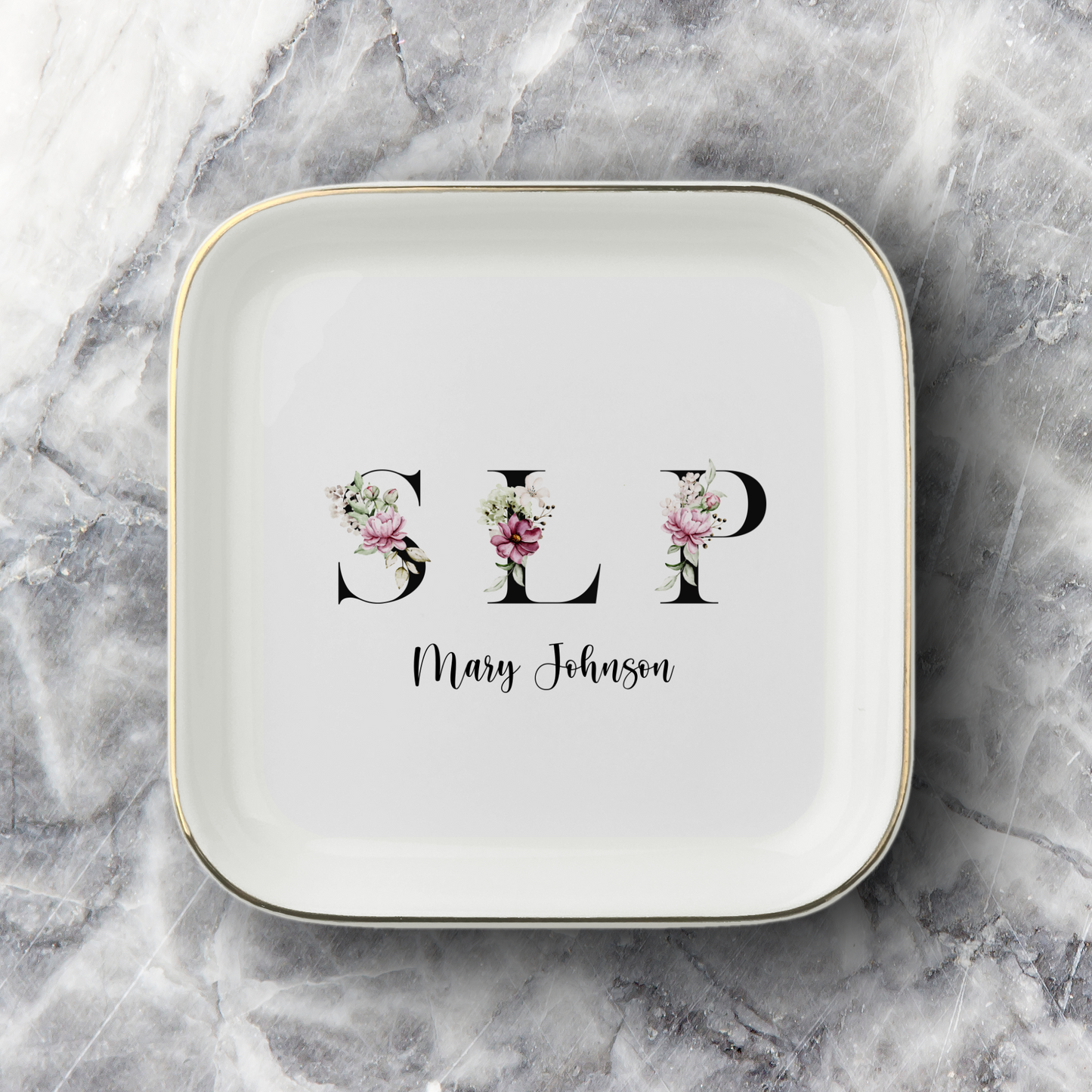 Speech Language Pathologist Jewelry Dish, Personalized SLP Gift, Christmas Coworker Gift, Graduation Gift for Speech Therapist, Floral Tray