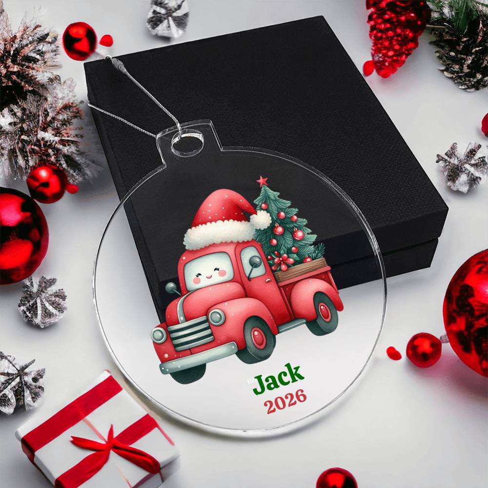 Kids Custom Name Red Truck Ornament
