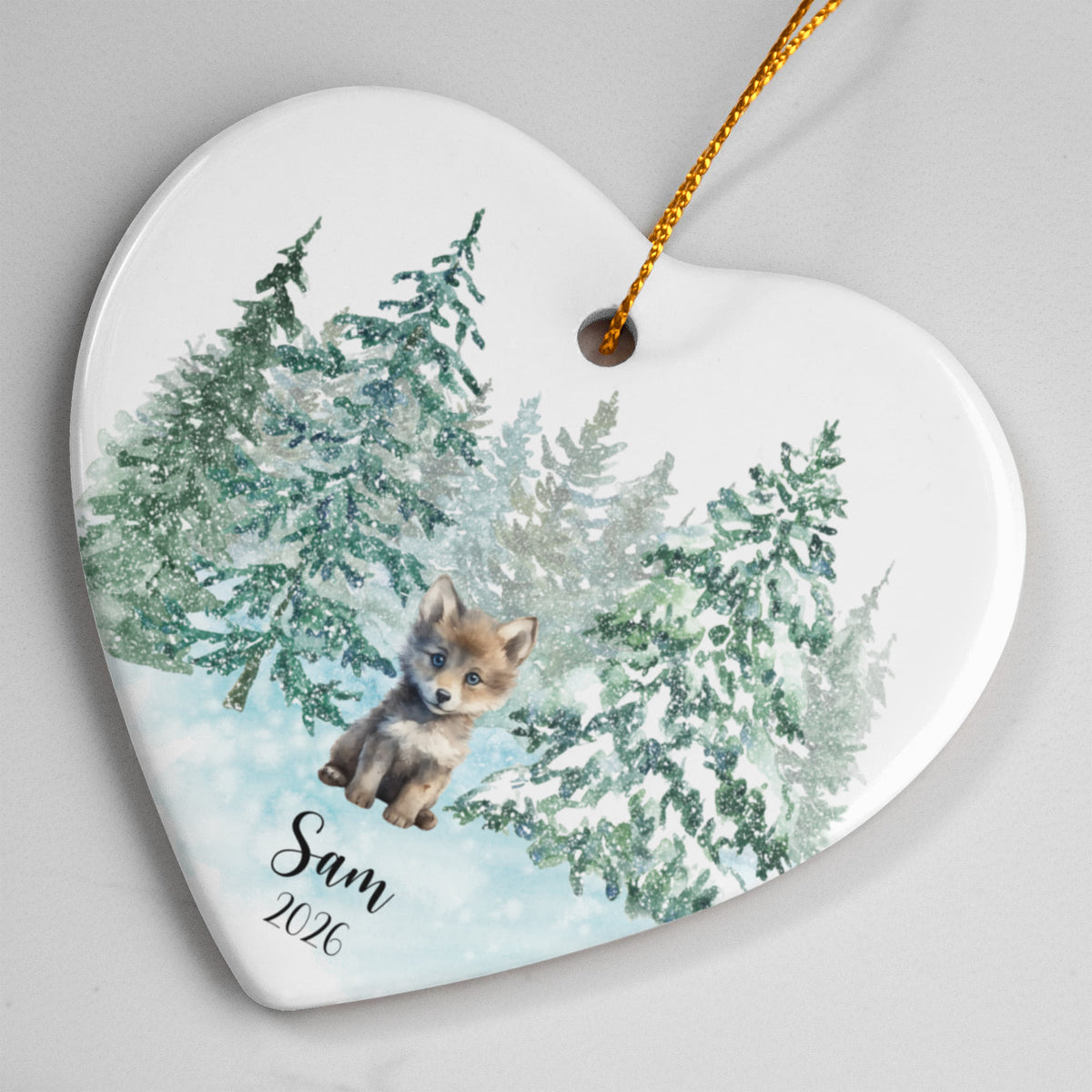 Wolf Woodland  Animal Heart Christmas Ornament for Kids
