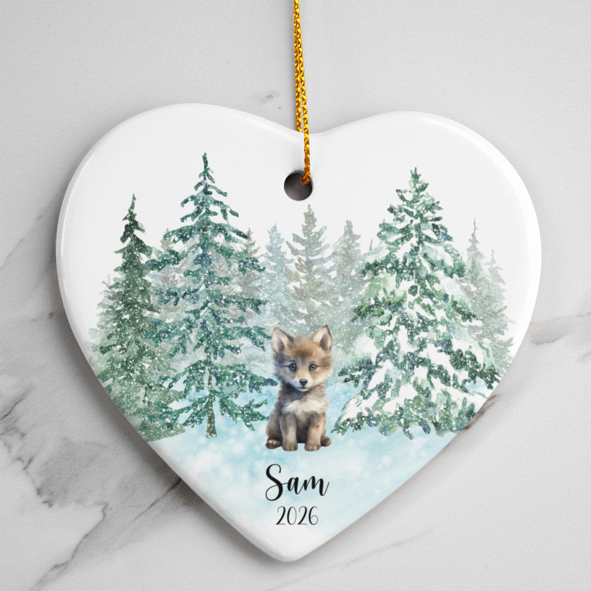 Wolf Woodland  Animal Heart Christmas Ornament for Kids