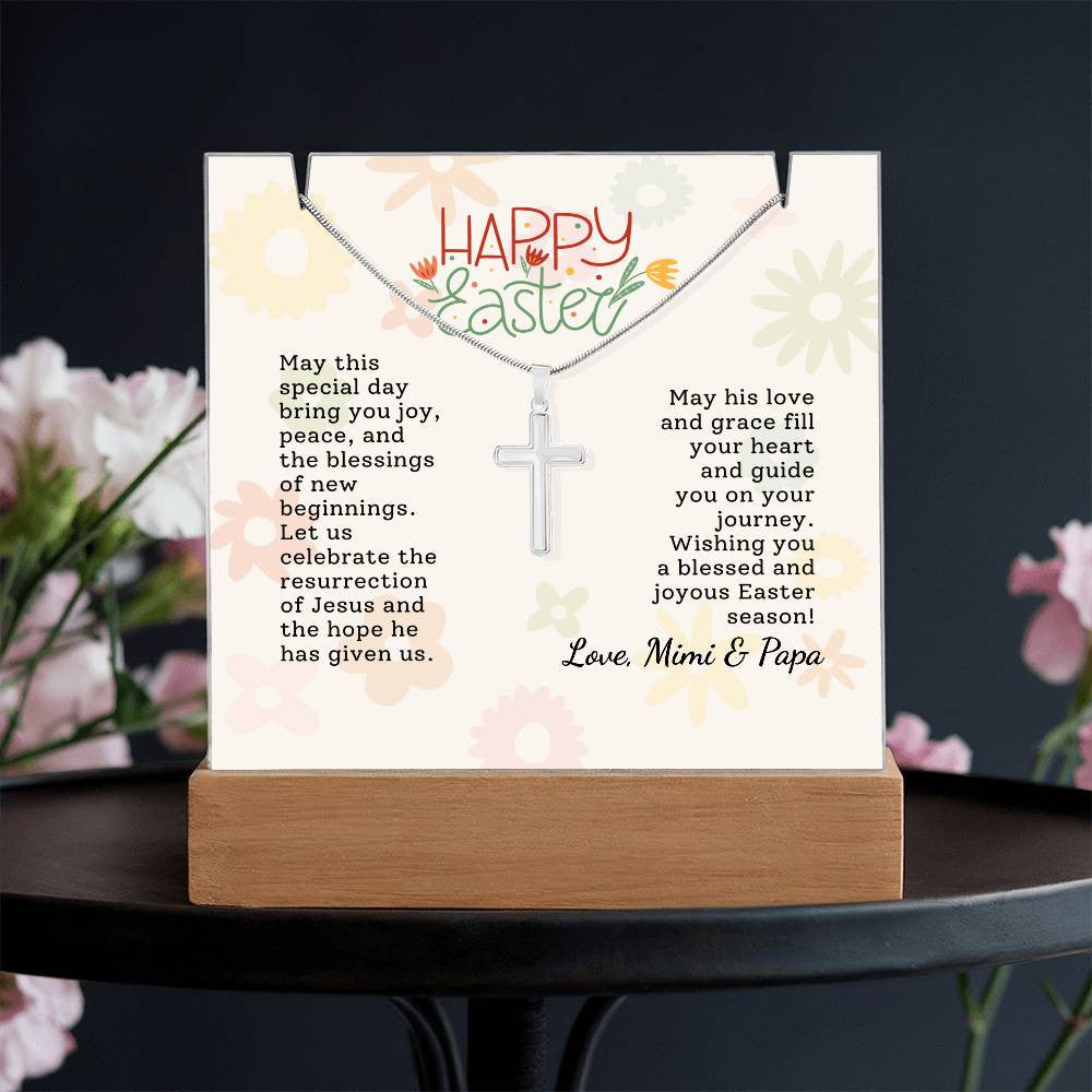 Easter Gift Cross Necklace with Lighted Acrylic Sign