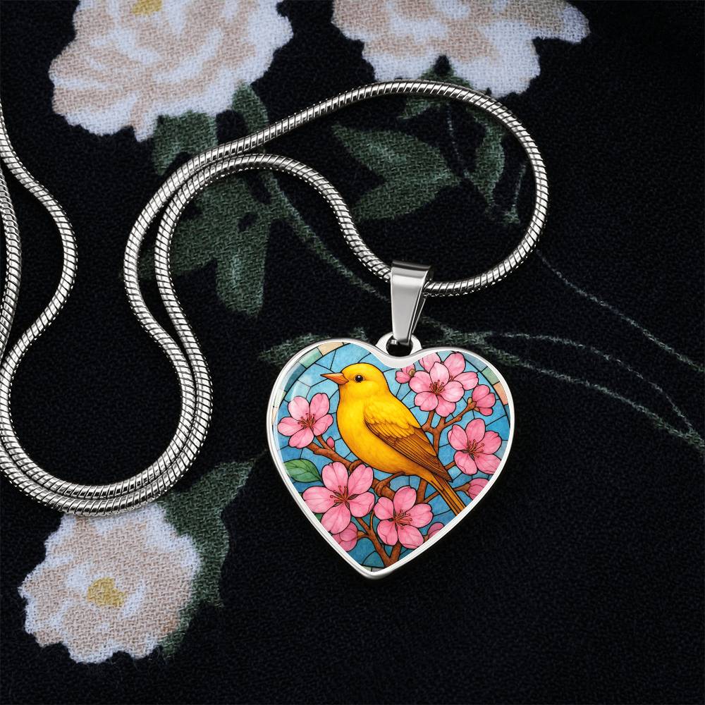 Goldfinch  Yellow Bird Floral Necklace with Engraving