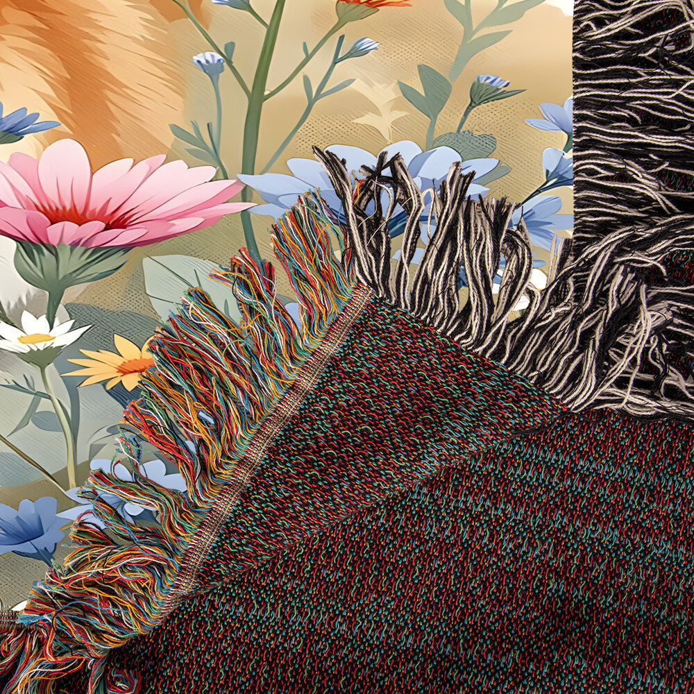 Corgi Dog WIldflower Woven Cotton Blanket-[Heartfelt Family Gift]