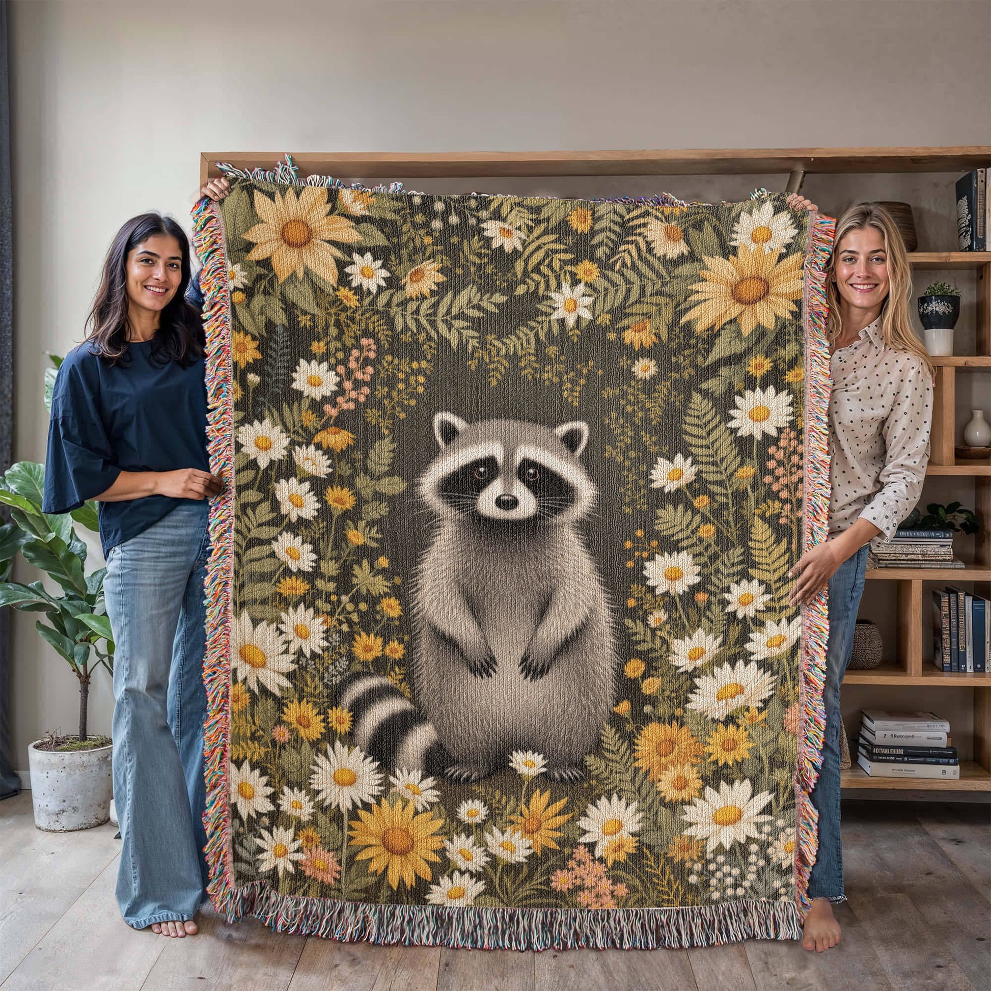 Raccoon Woven Cotton Throw Blanket-[Heartfelt Family Gift]