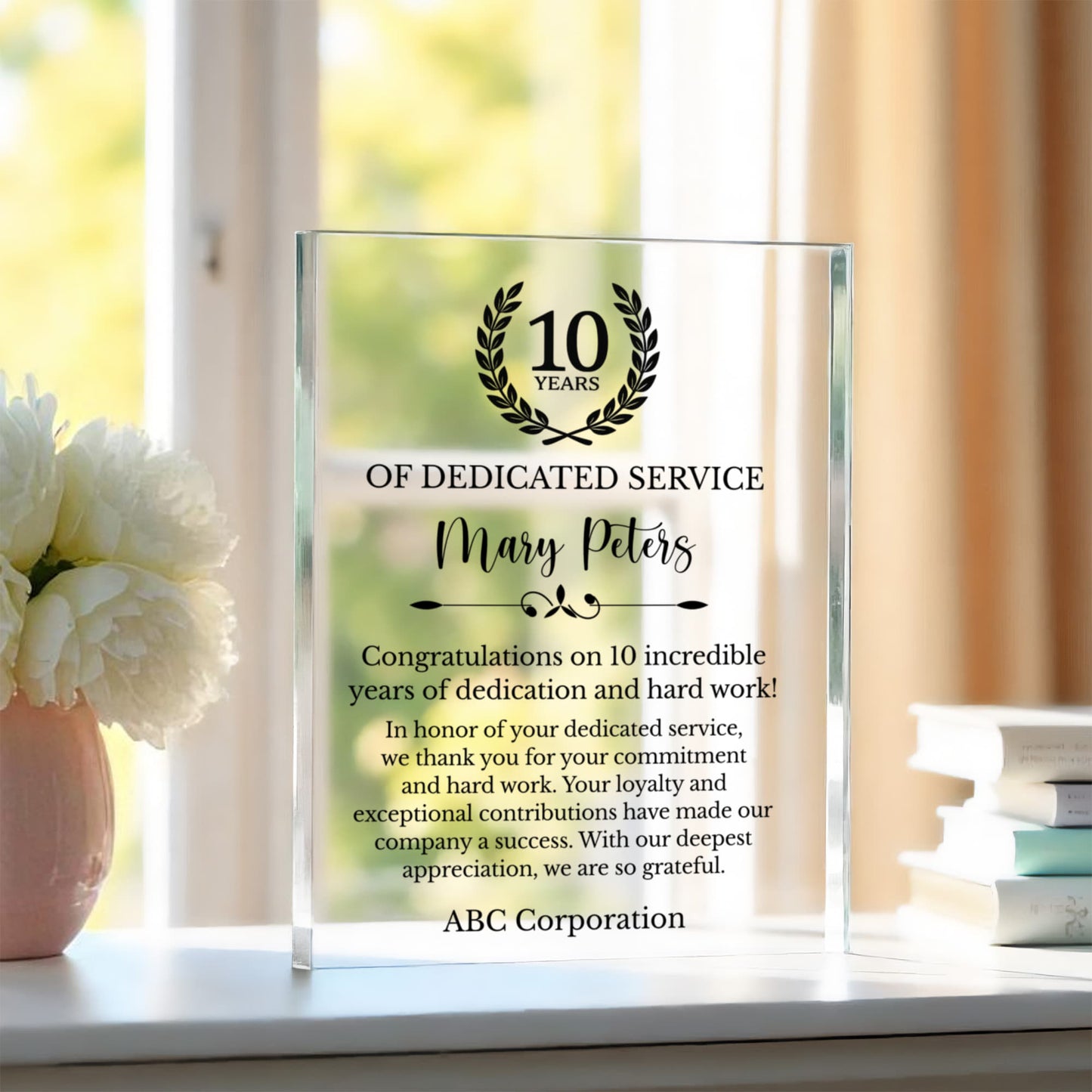 10 Year Service Award Plaque, Personalized Milestone Recognition