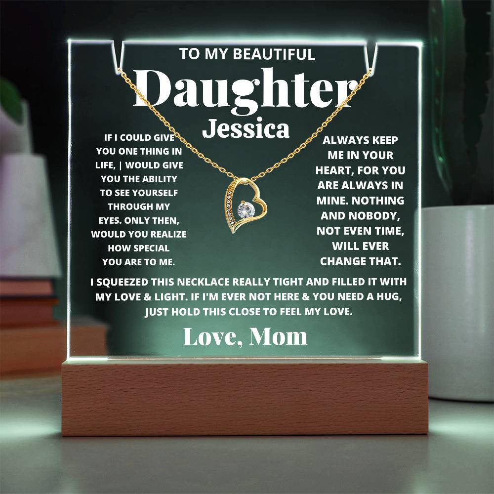 Daughter from Mom LED Acrylic Heart Necklace & Plaque Gift-[Heartfelt Family Gift]