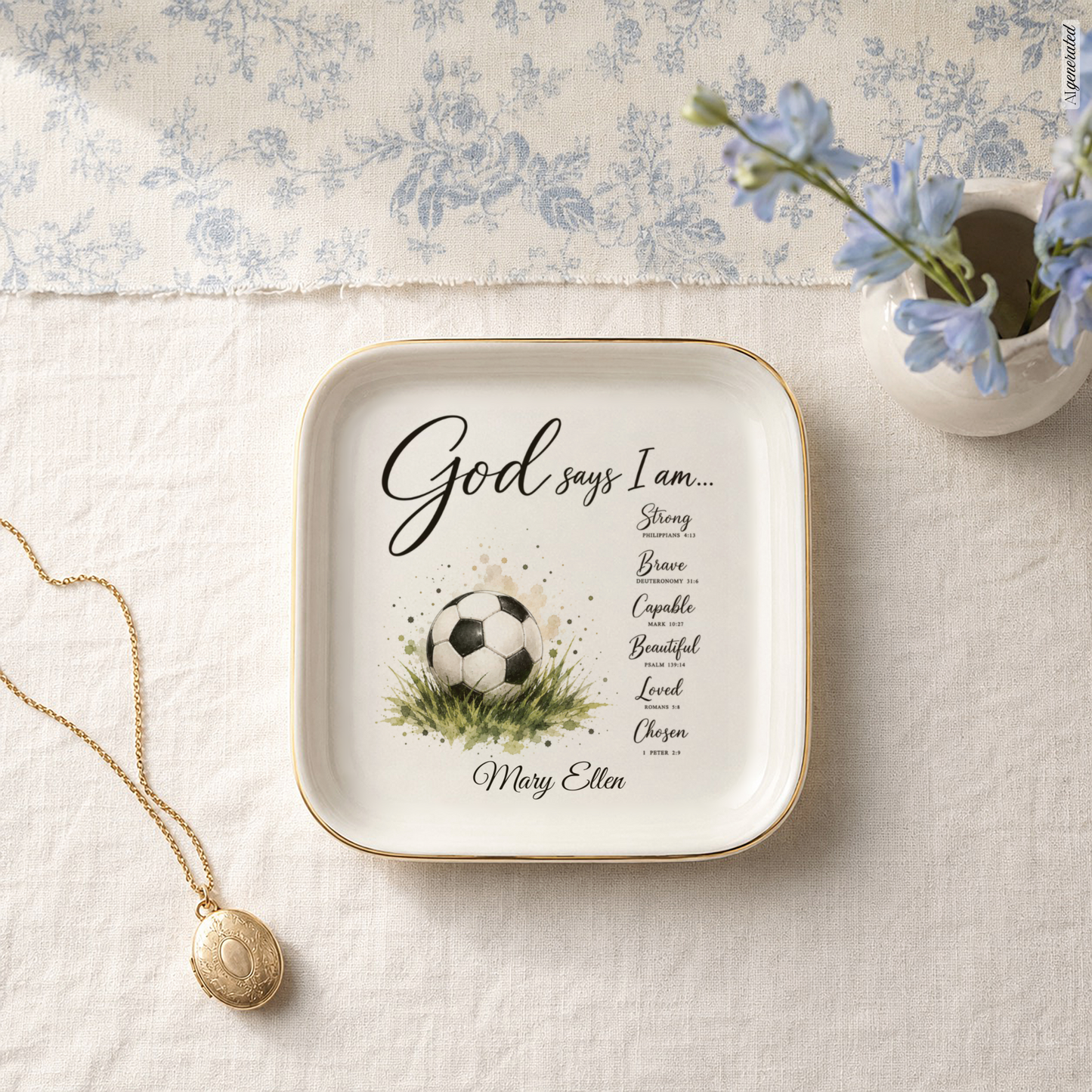 Christian Soccer Jewelry Tray Trinket Dish