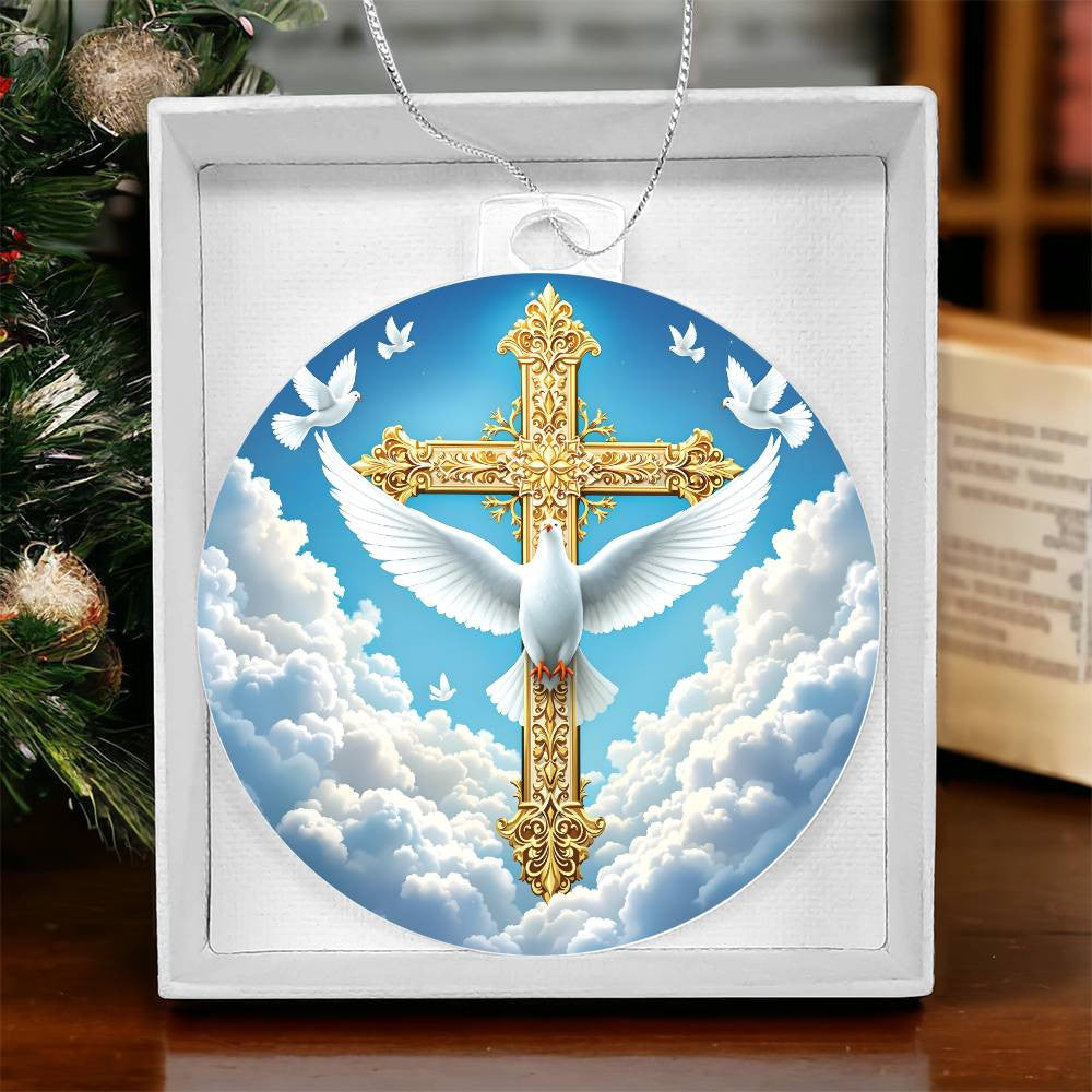 Cross and Dove Acrylic Christmas Ornament
