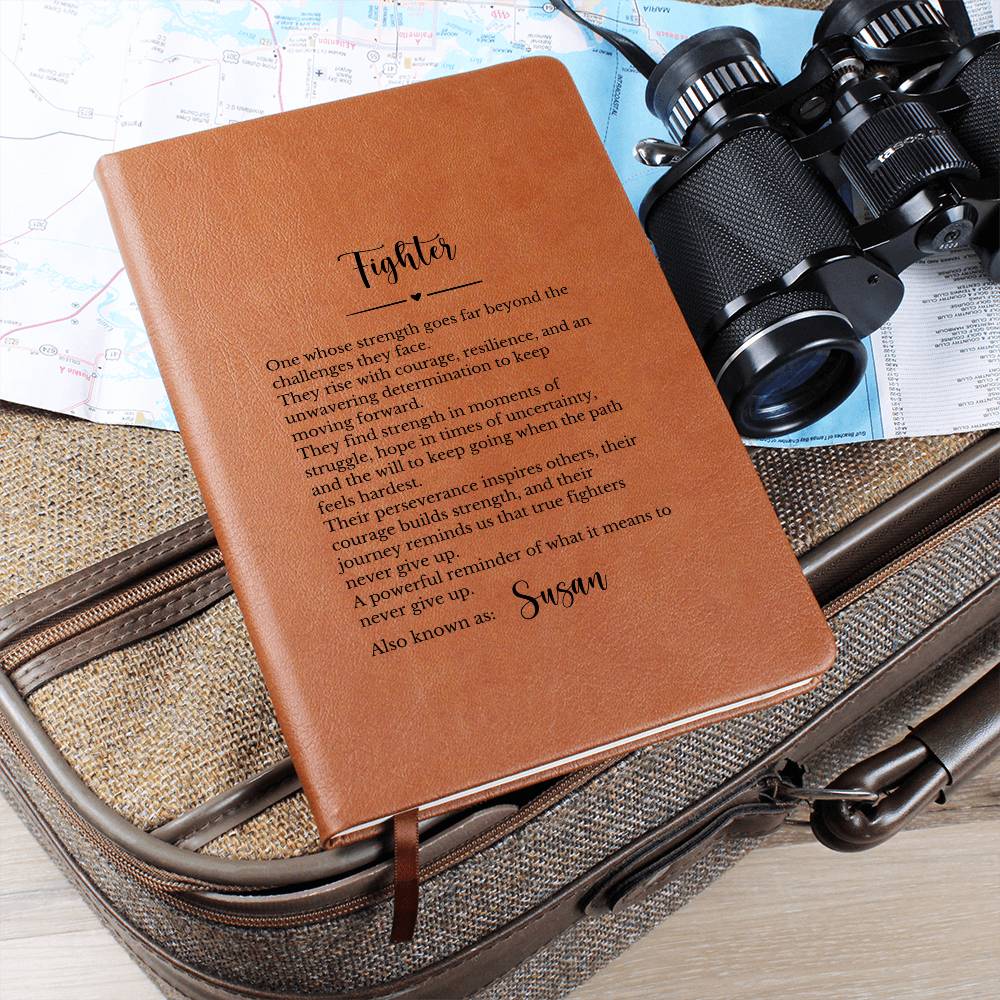 Strength of a Warrior Vegan Leather Journal, Personalized Inspirational Gift, Custom Engraved Notepad, Courage Resilience Diary