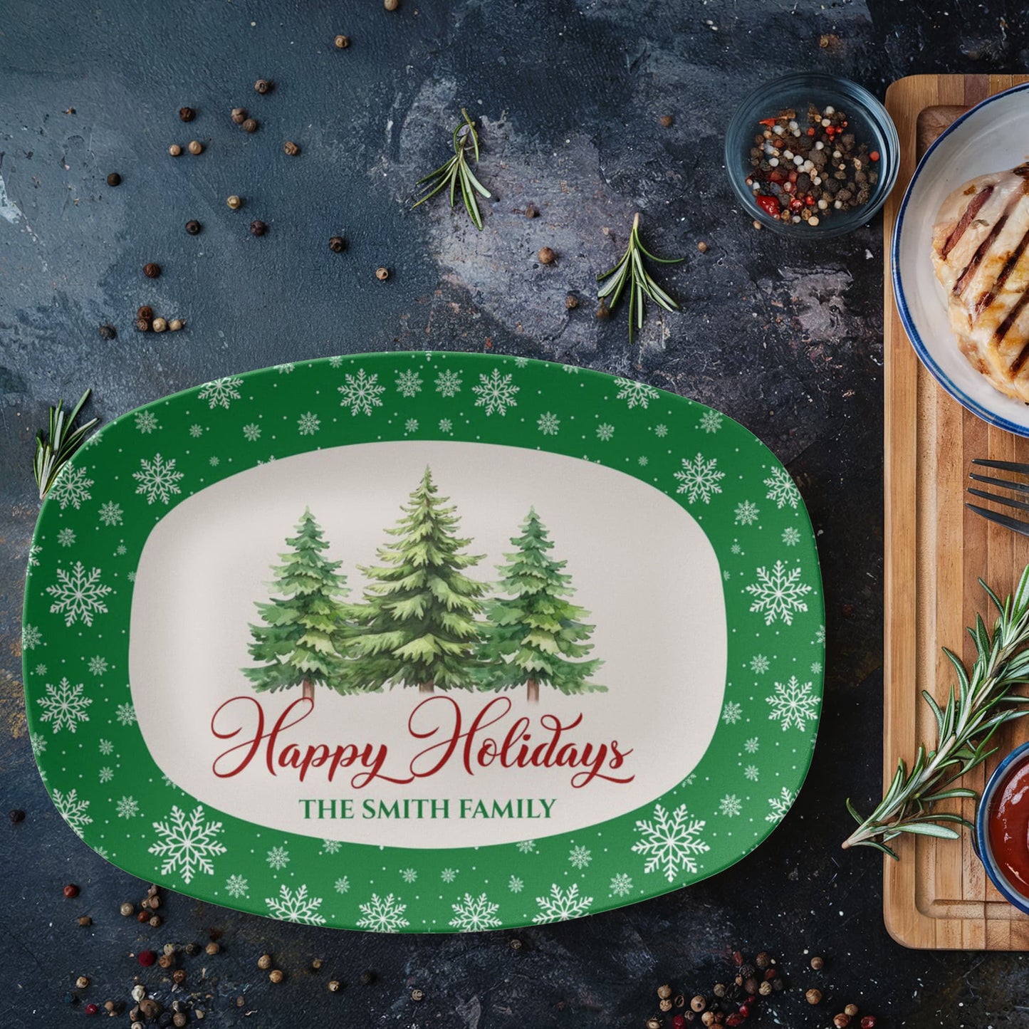 Personalized Family name Holiday Serving Tray 10”x14” Platter
